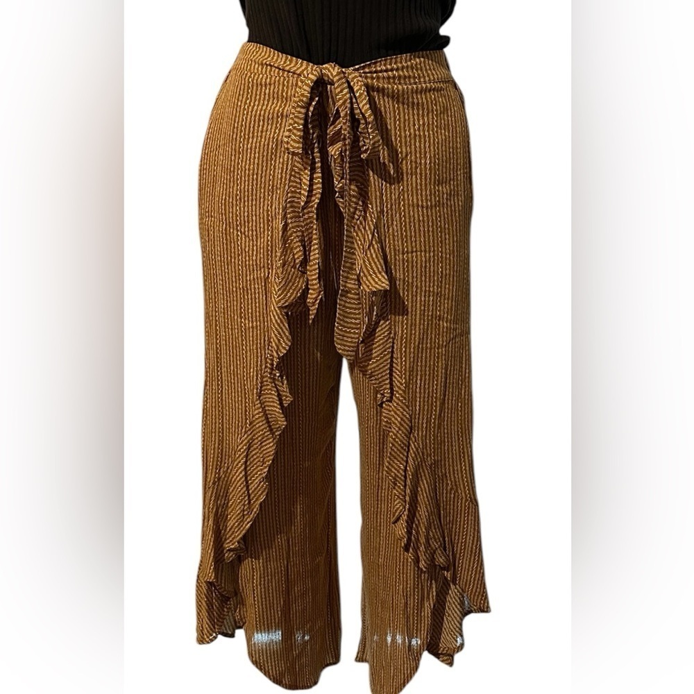Kori fly-away tie waist pants / jumpsuit hobo wide leg. - Picture 7 of 13